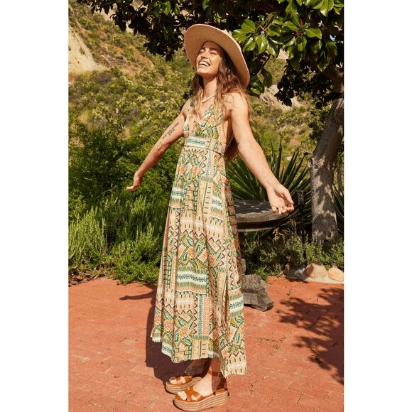 bila77 Dresses & Skirts - Bila77 Sophia Dress Womens Large Cutouts Slits Deep V Smocked Waist Boho #J